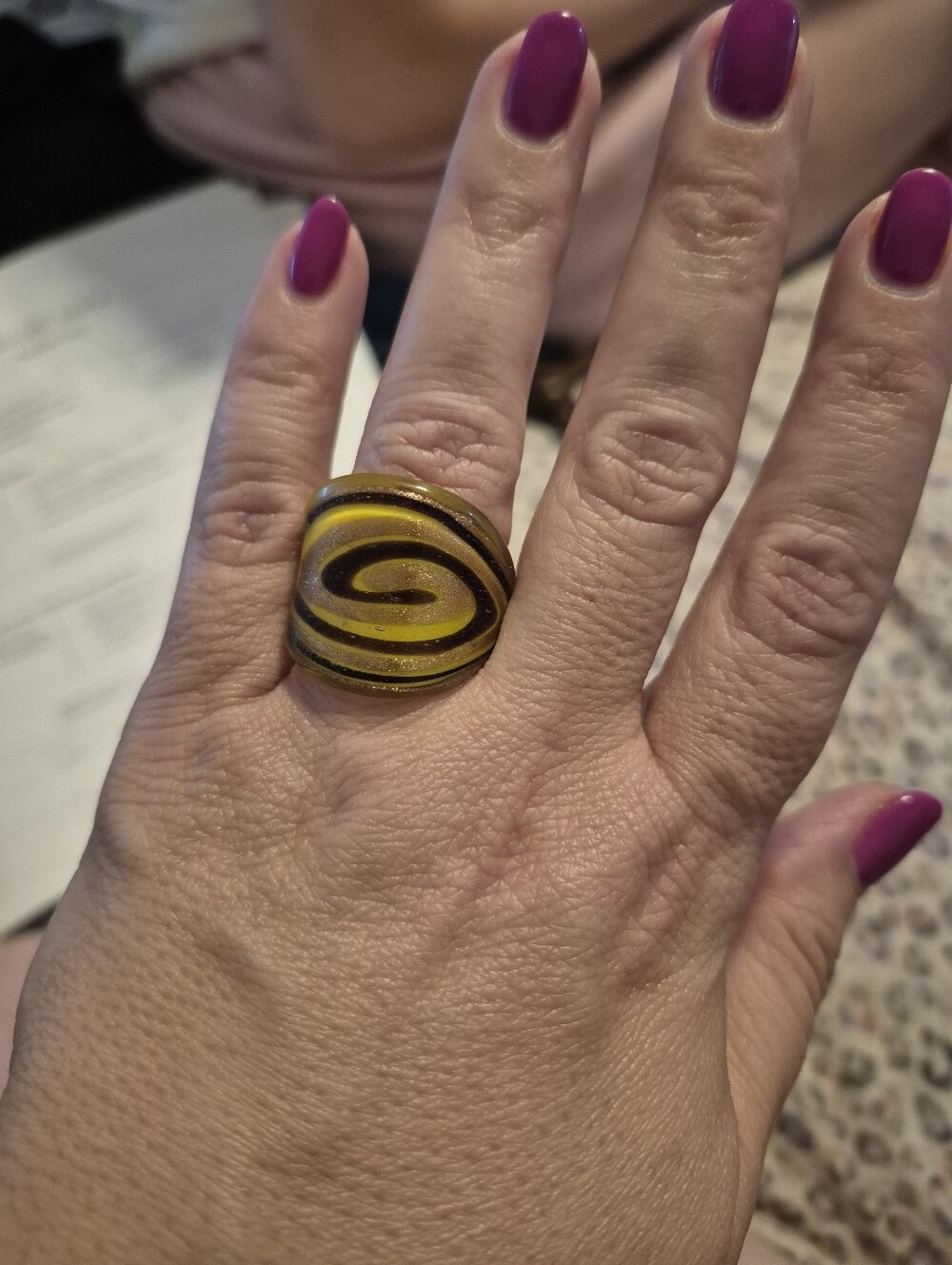 Murano Glass Yellow Swirl Statement Ring - Women Jewelry Size 10